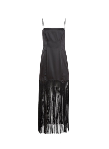 Fleur du Mal Black Fringe Maxi Dress