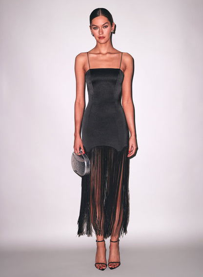 Fleur du Mal Black Fringe Maxi Dress