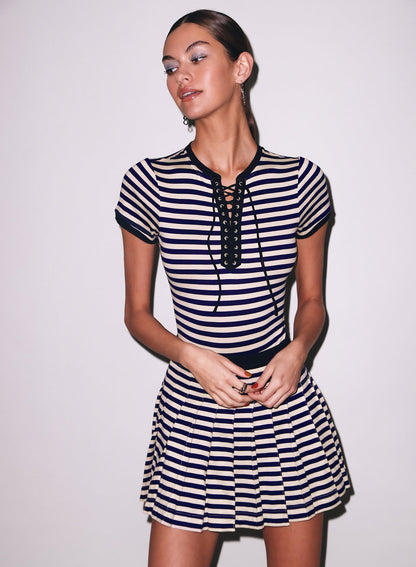 Fleur du Mal Navy Sand Stripe Ivy Ringer Bodysuit