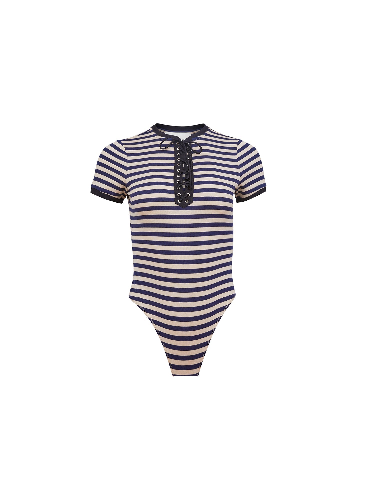 Fleur du Mal Navy Sand Stripe Ivy Ringer Bodysuit