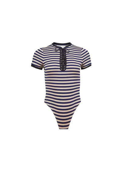 Fleur du Mal Navy Sand Stripe Ivy Ringer Bodysuit