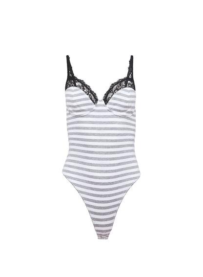 Fleur du Mal Stone Stripe Ivy Lace Bodysuit