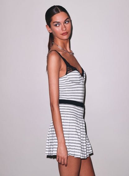 Fleur du Mal Stone Stripe Ivy Lace Bodysuit