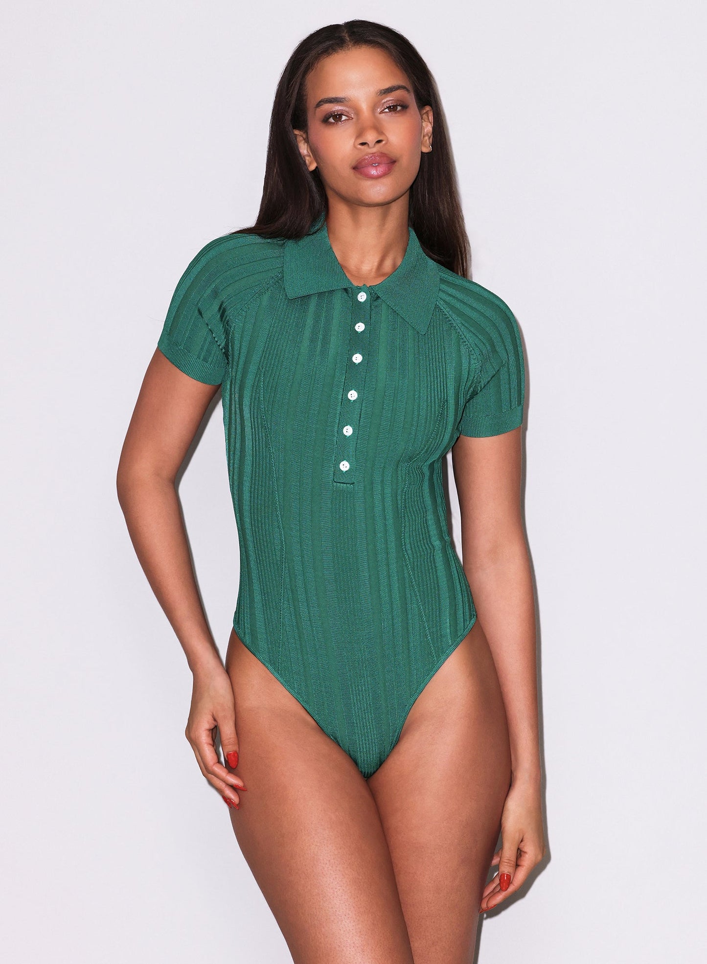 Fleur du Mal Lucky Green Rib Polo Bodysuit
