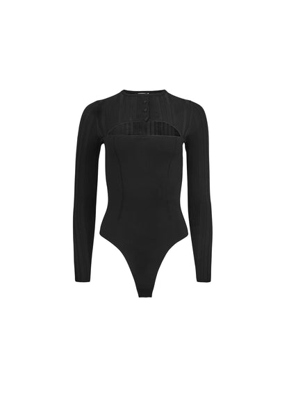 Fleur du Mal Black Rib Shrug Bodysuit