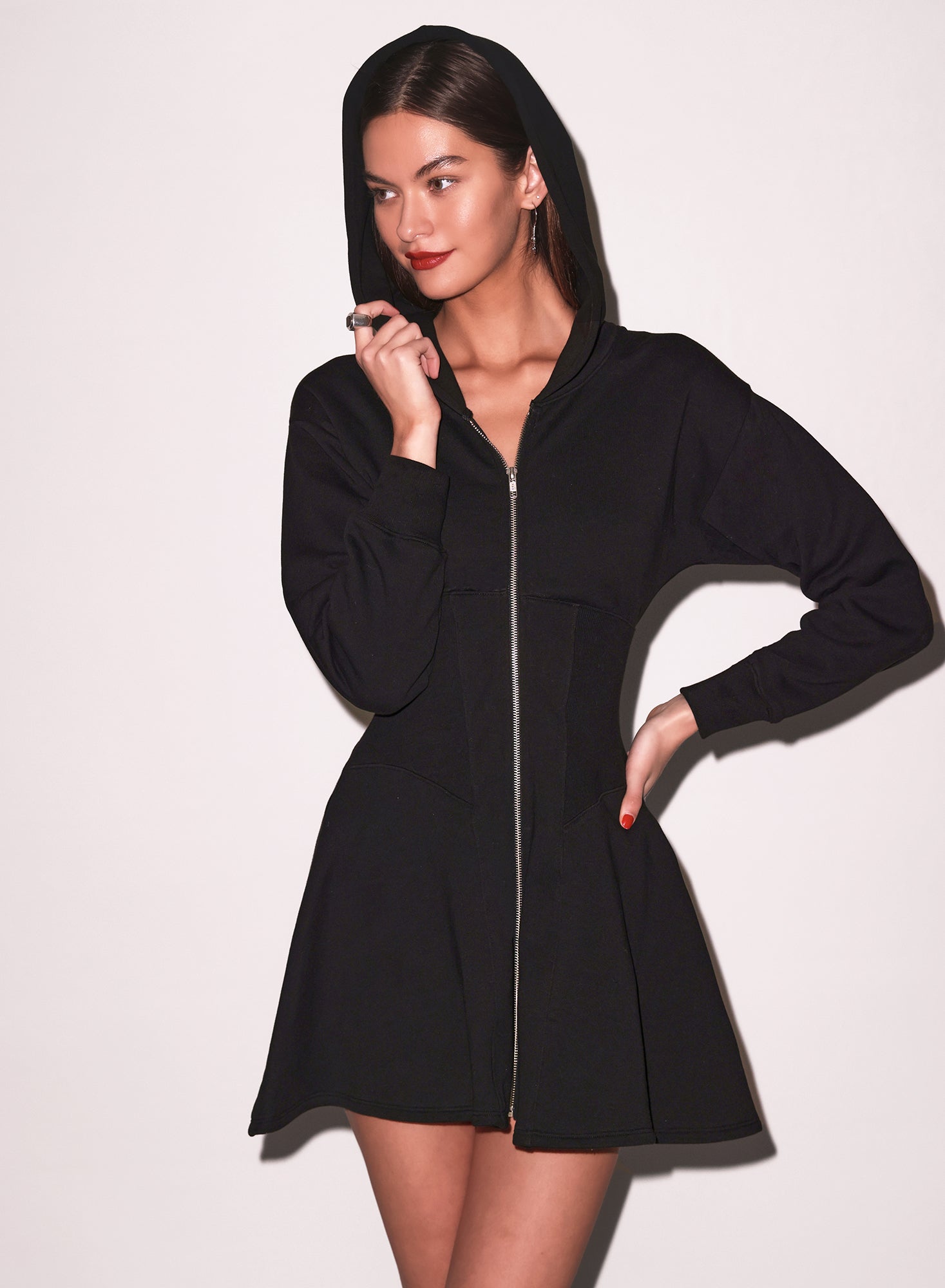 Fleur du Mal Black Unzip Me Hoodie Dress