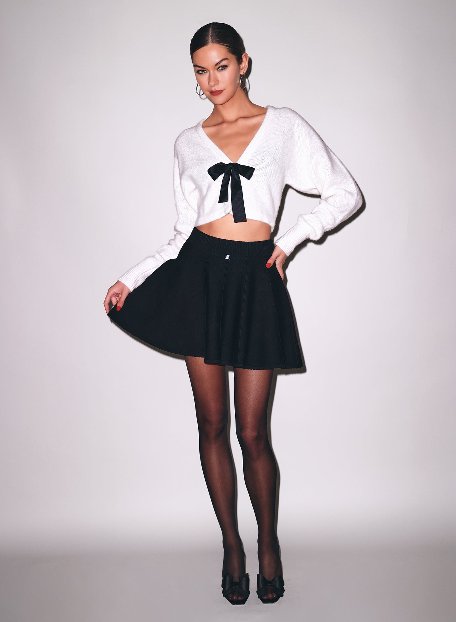 Fleur du Mal Black Knit Flared Mini Skirt