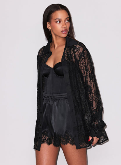 Fleur du Mal Black Juliet Lace Button Down