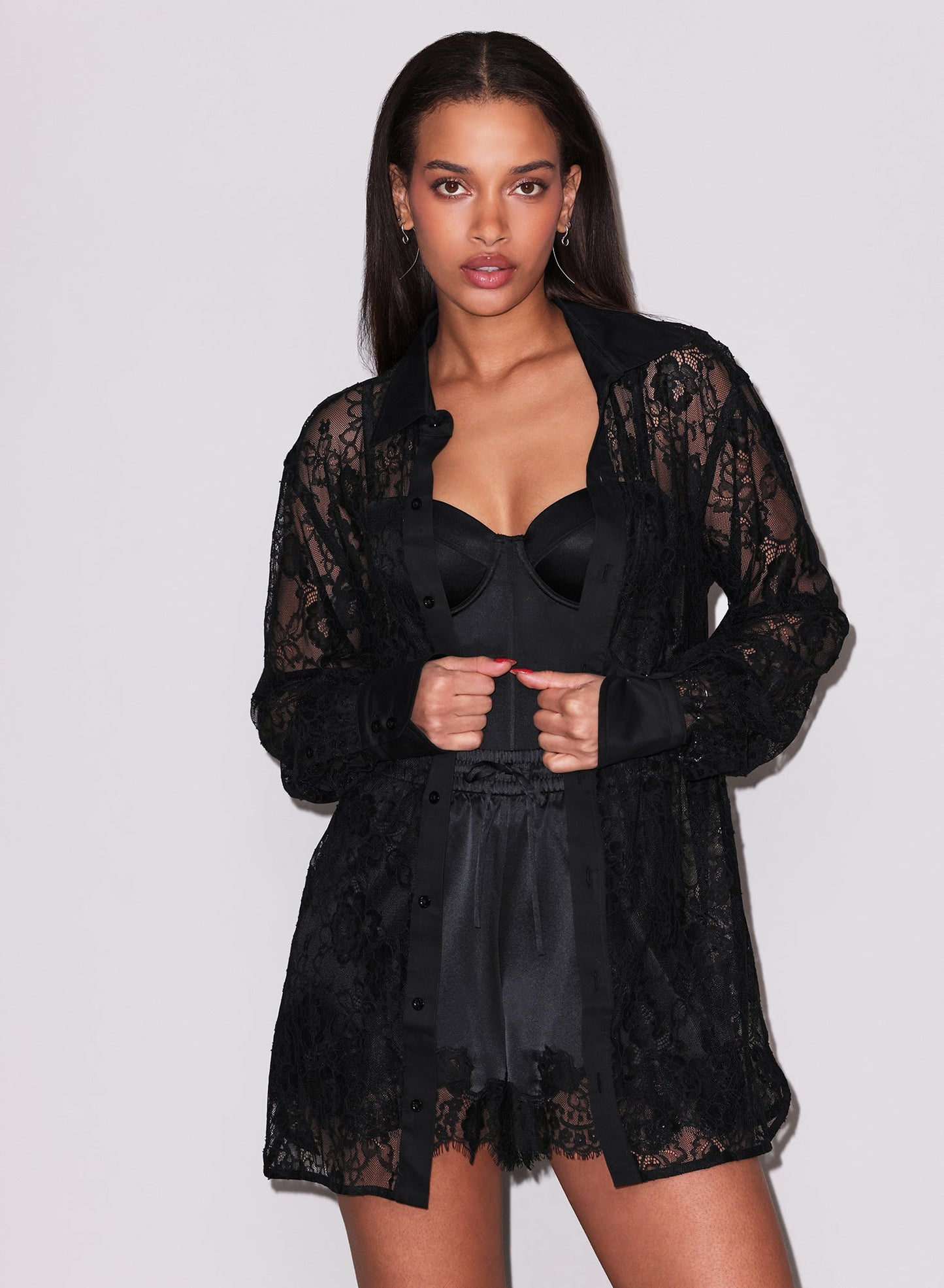 Fleur du Mal Black Juliet Lace Button Down