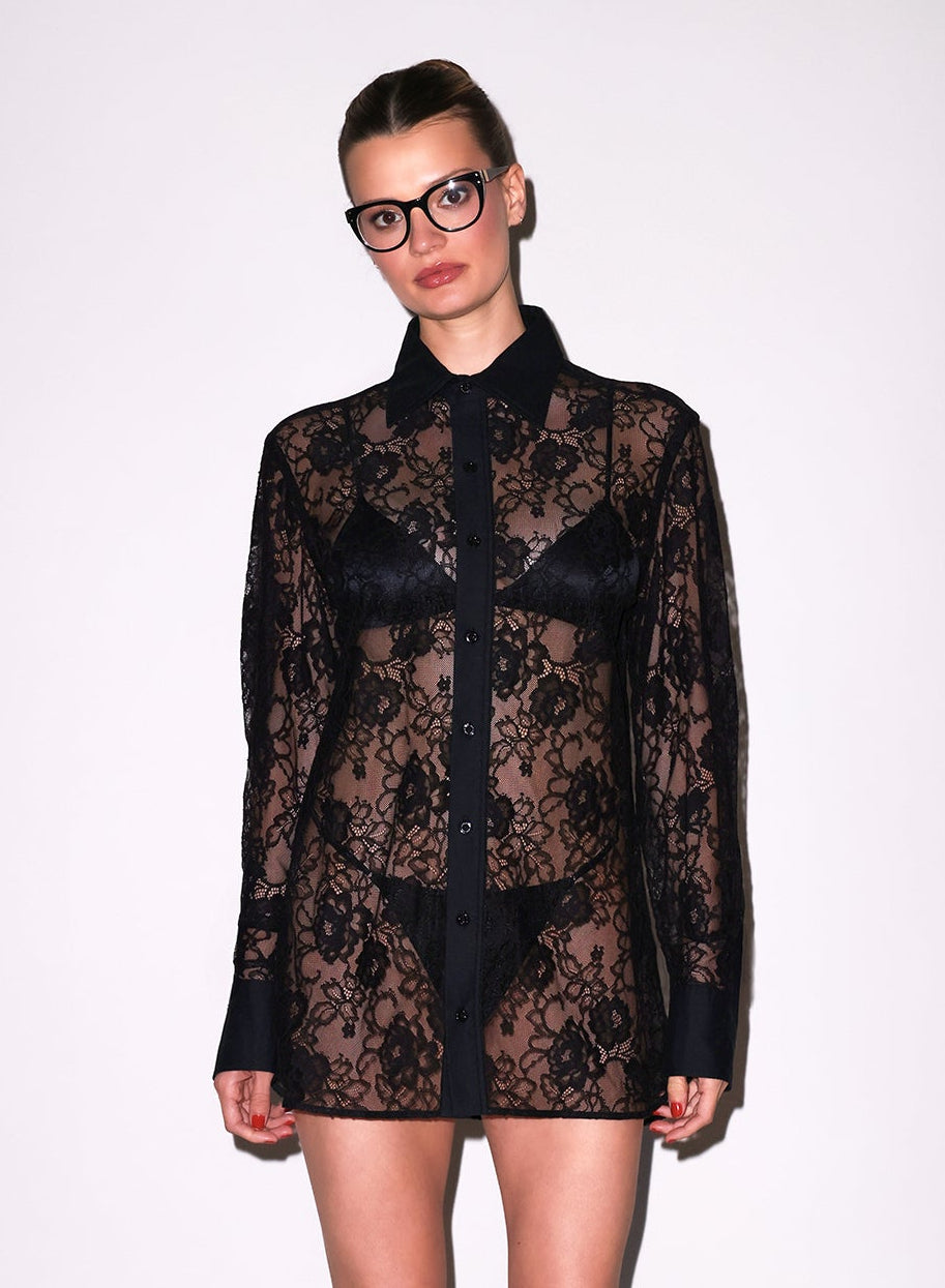 Fleur du Mal Black Juliet Lace Button Down