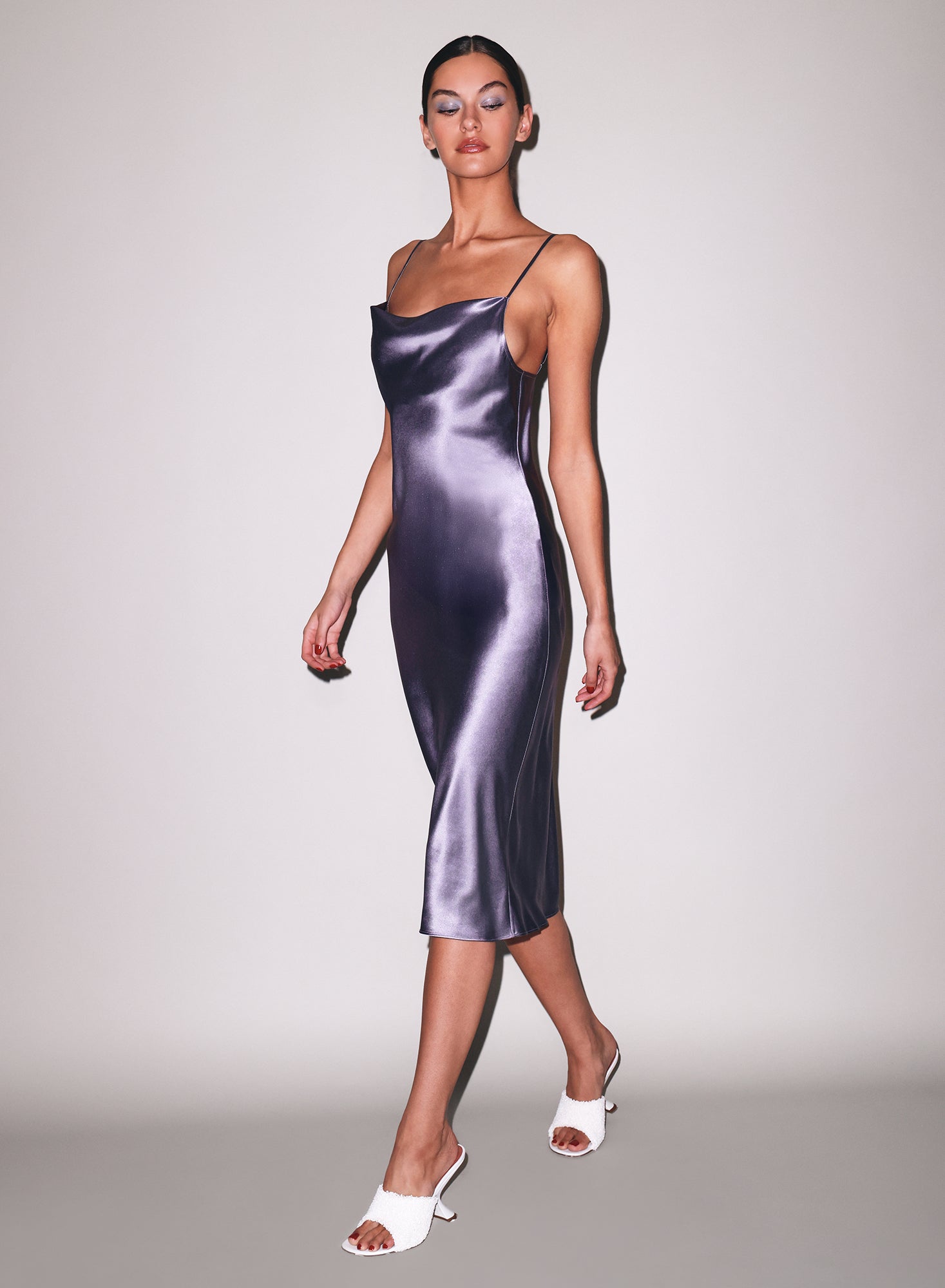 Fleur du Mal Lavender Smoke Silk Cowl Slip Dress