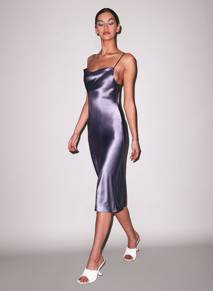 Fleur du Mal Lavender Smoke Silk Cowl Slip Dress