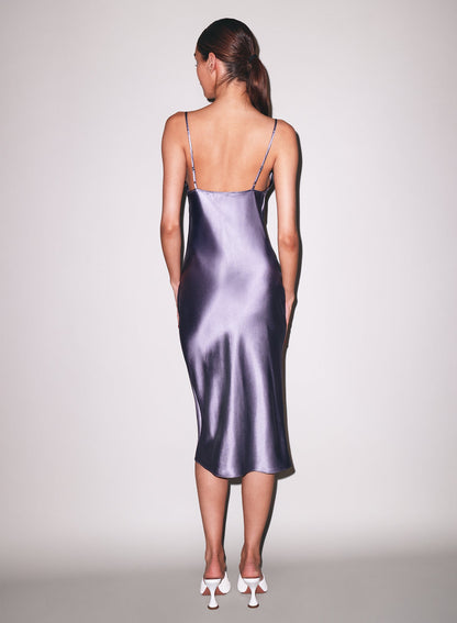 Fleur du Mal Lavender Smoke Silk Cowl Slip Dress