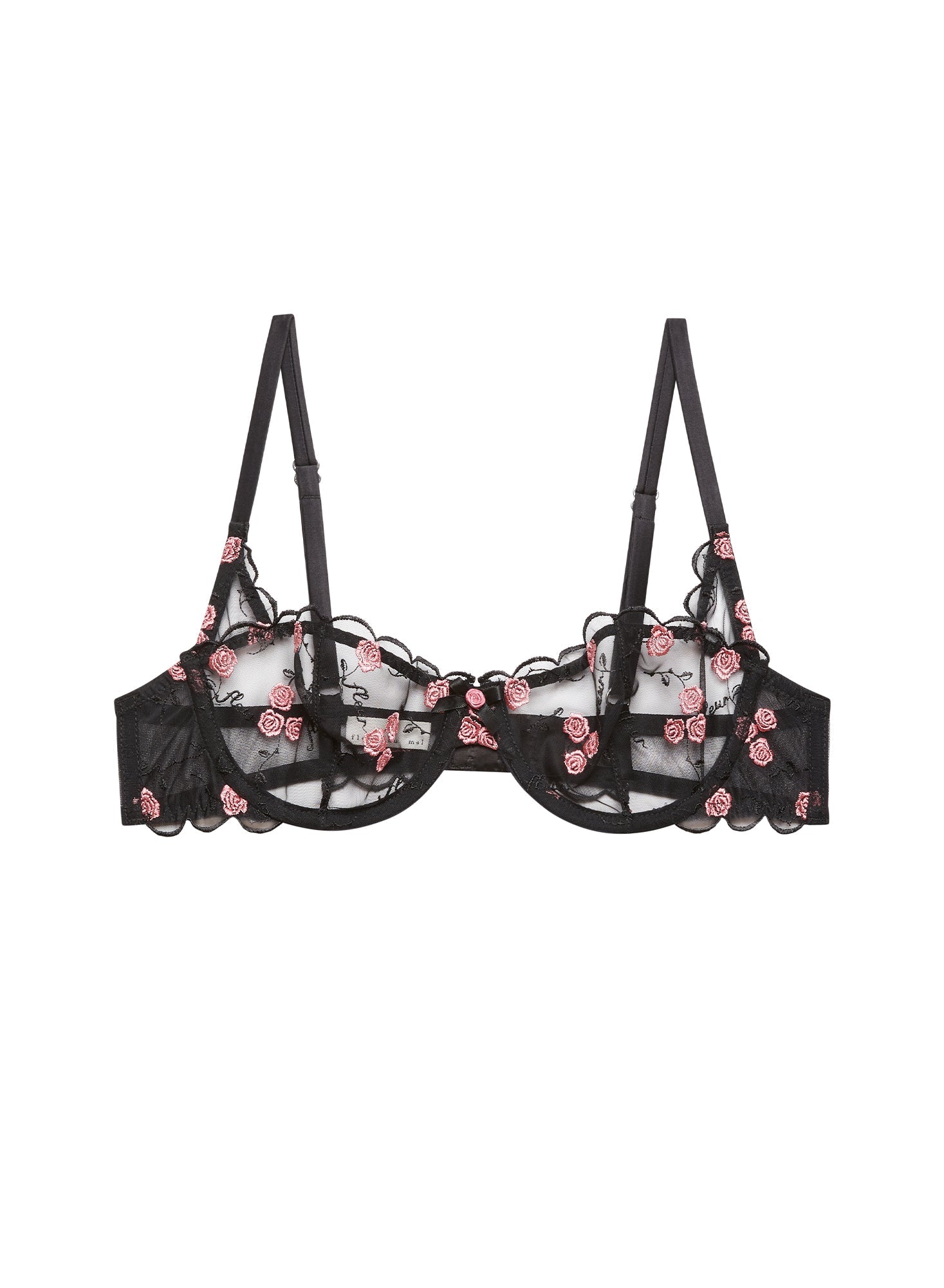 Fleur du Mal Black Rose & Vine Embroidery Balconette Bra