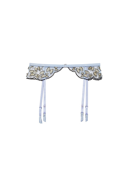 Fleur du Mal Baby Blue Farfalle Embroidery Garter