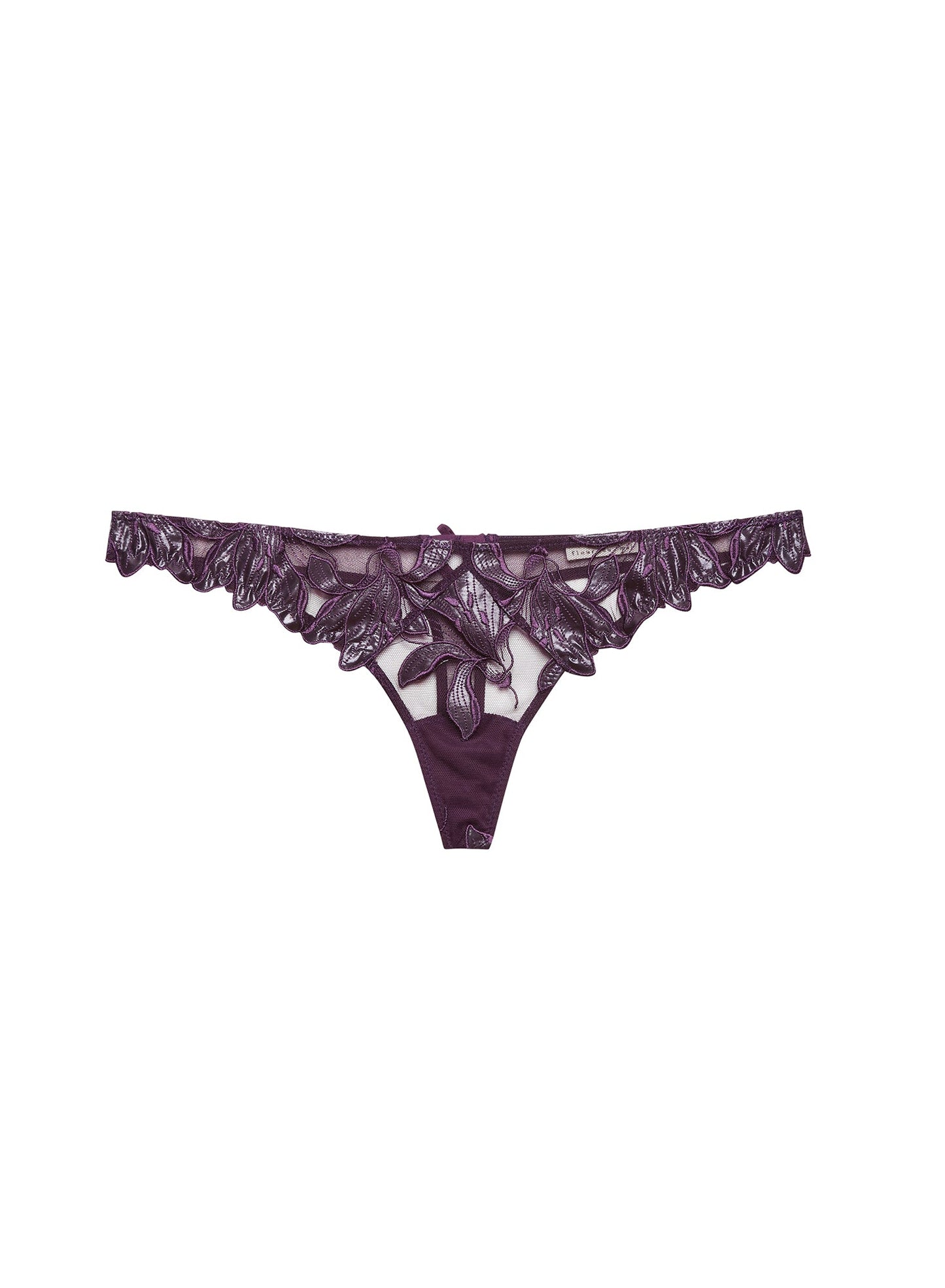 Fleur du Mal Aubergine Lily Embroidery Hipster Thong