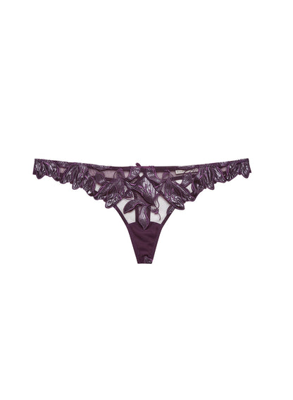 Fleur du Mal Aubergine Lily Embroidery Hipster Thong