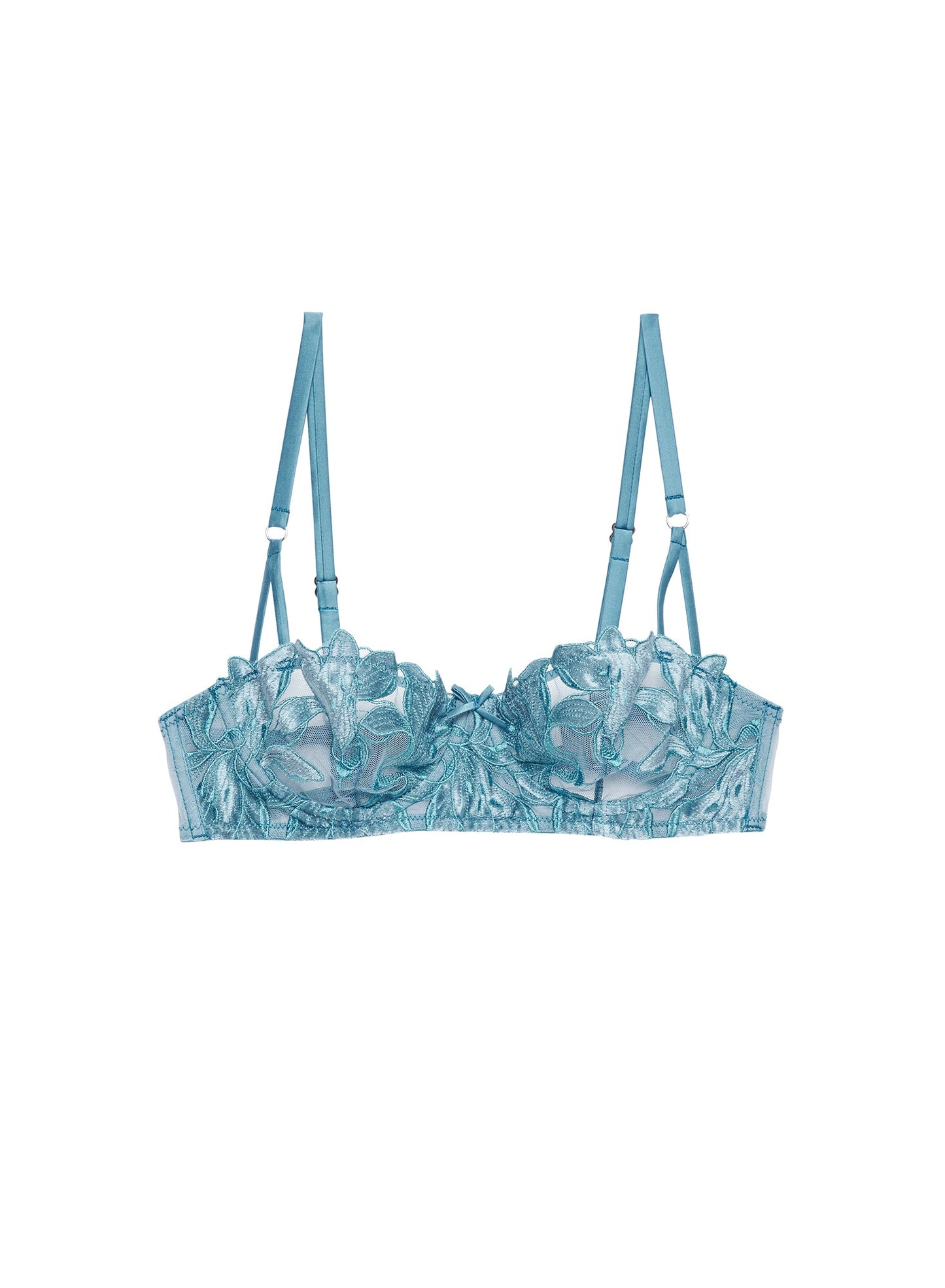 Fleur du Mal Velvet Icy Teal Lily Embroidery Balconette Bra