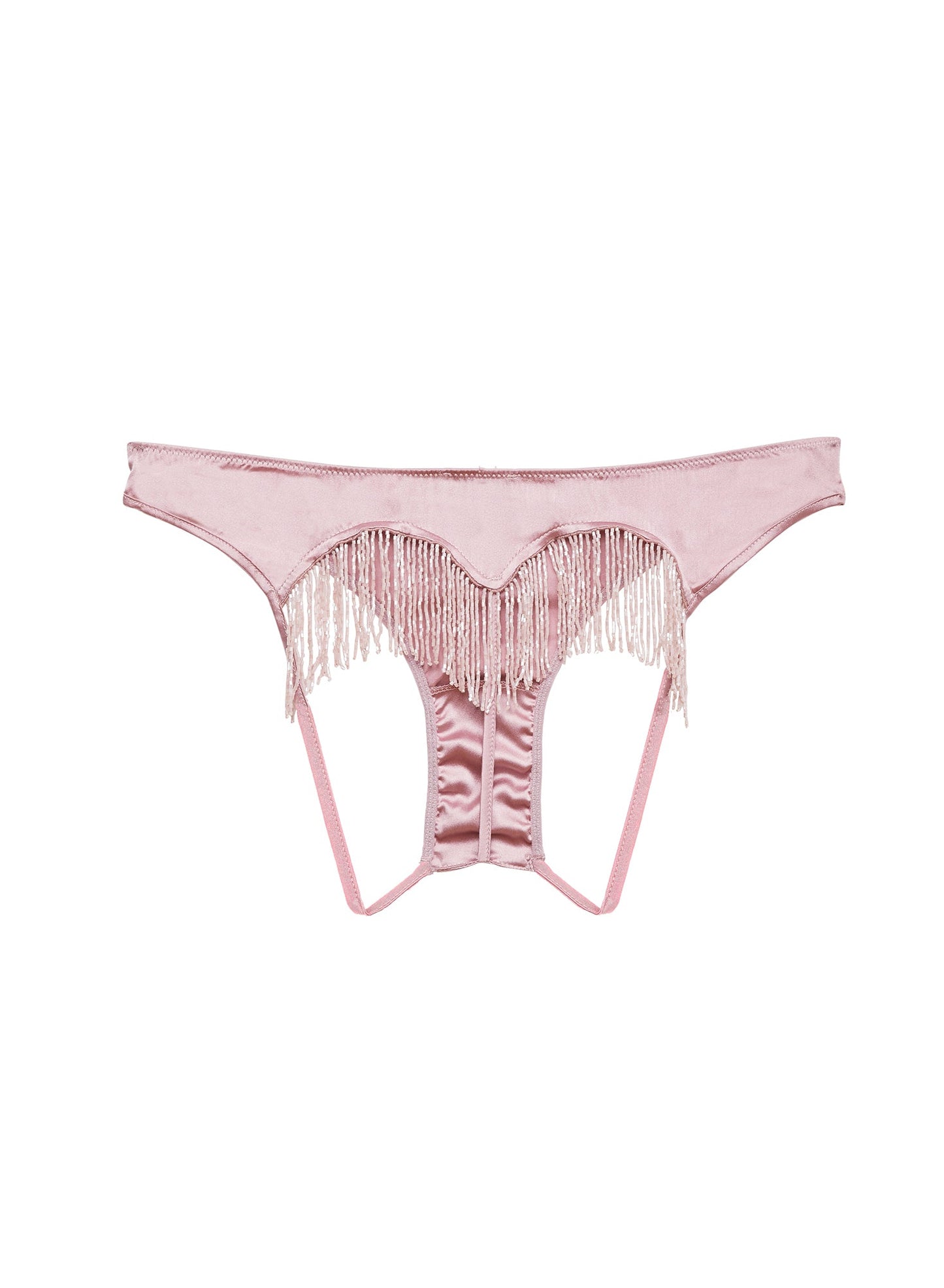 Fleur du Mal Rosebud Beaded Fringe Ouvert Heart Shaped Panty