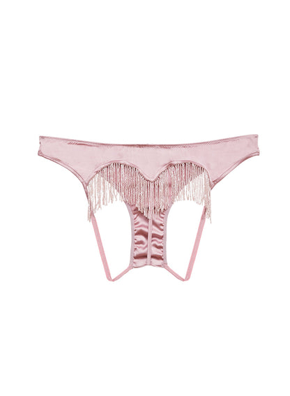 Fleur du Mal Rosebud Beaded Fringe Ouvert Heart Shaped Panty
