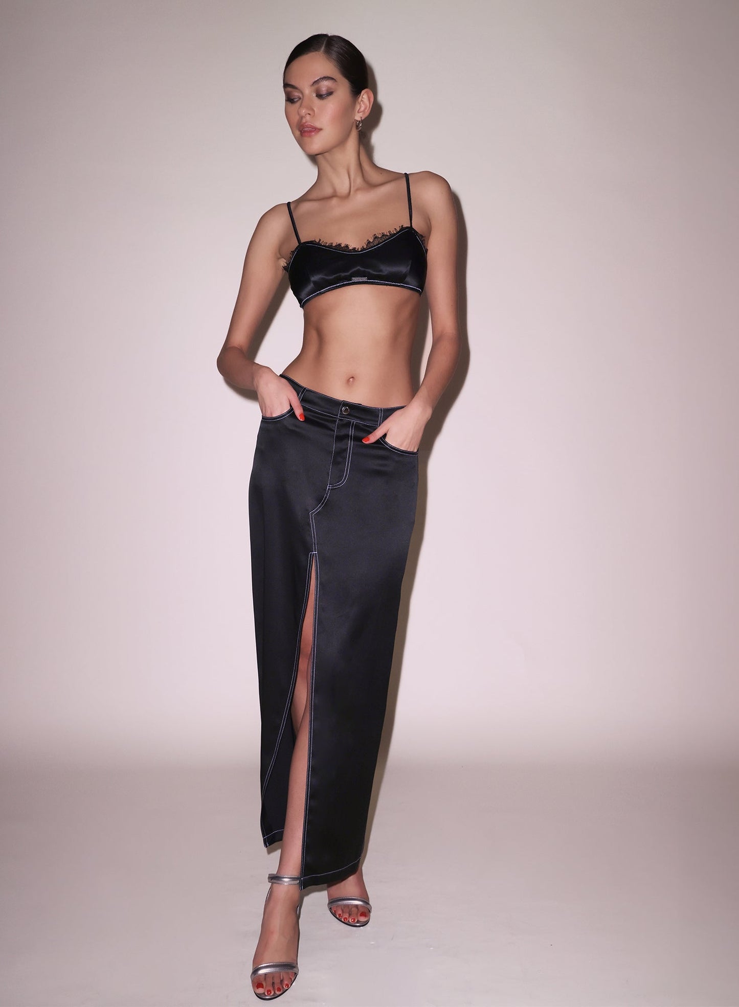 Fleur du Mal Black Silk Maxi Skirt