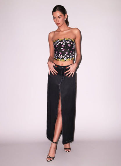 Fleur du Mal Black Silk Maxi Skirt