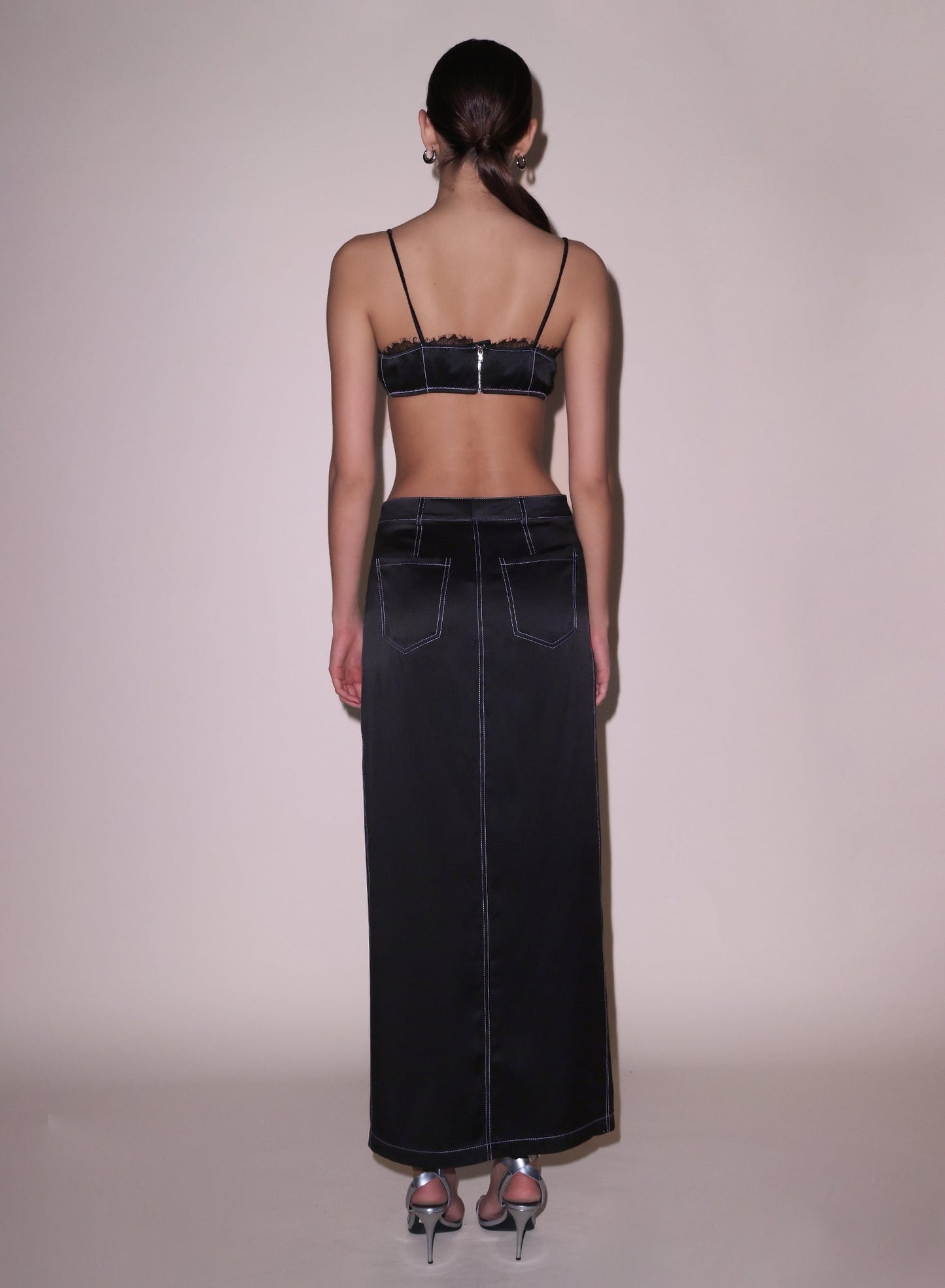 Fleur du Mal Black Silk Maxi Skirt