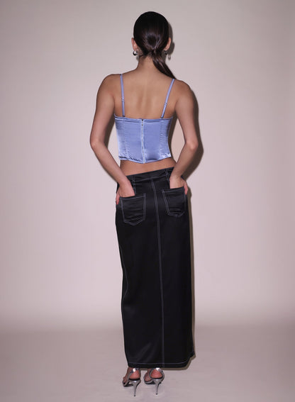 Fleur du Mal Black Silk Maxi Skirt