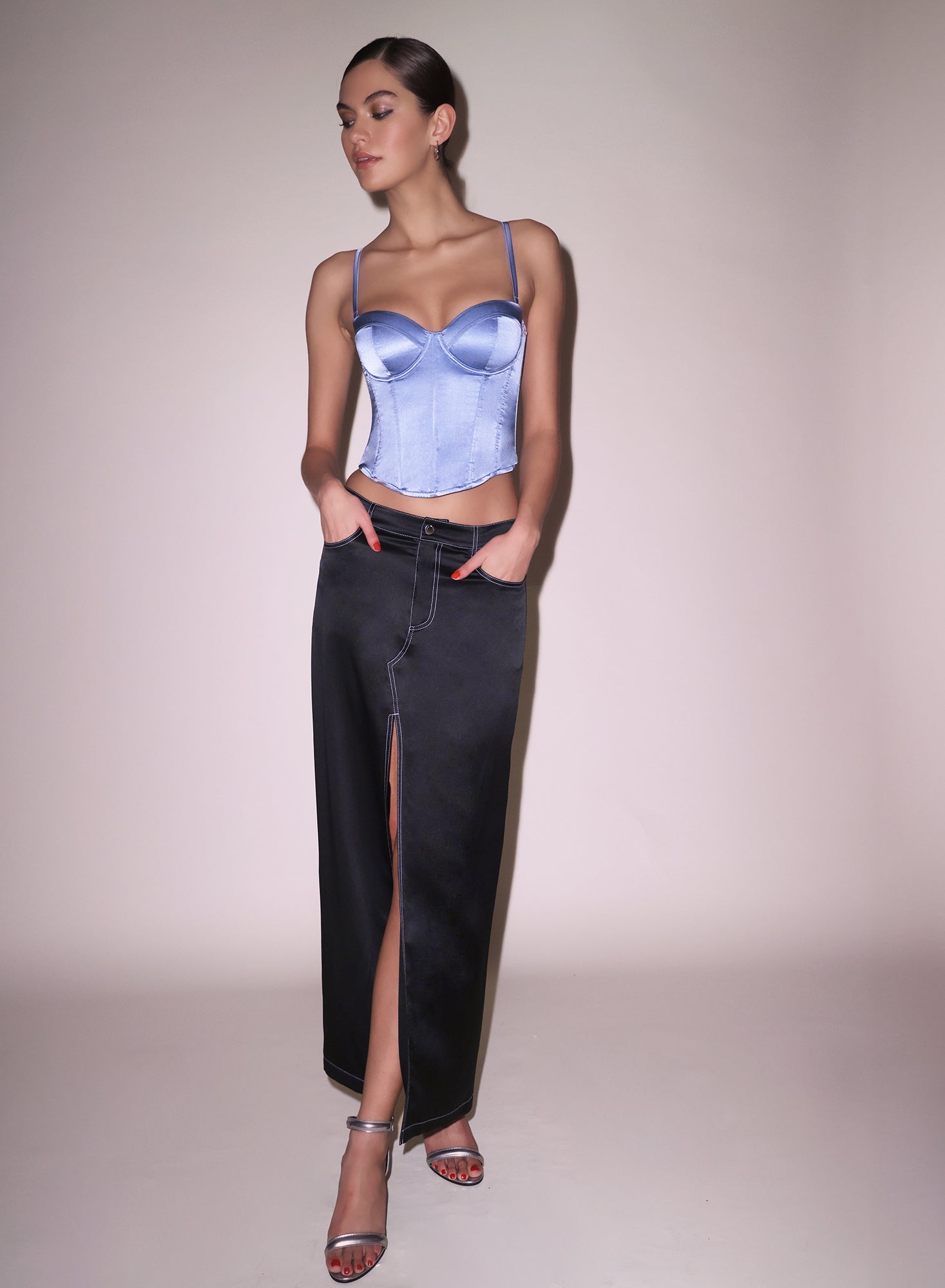 Fleur du Mal Black Silk Maxi Skirt