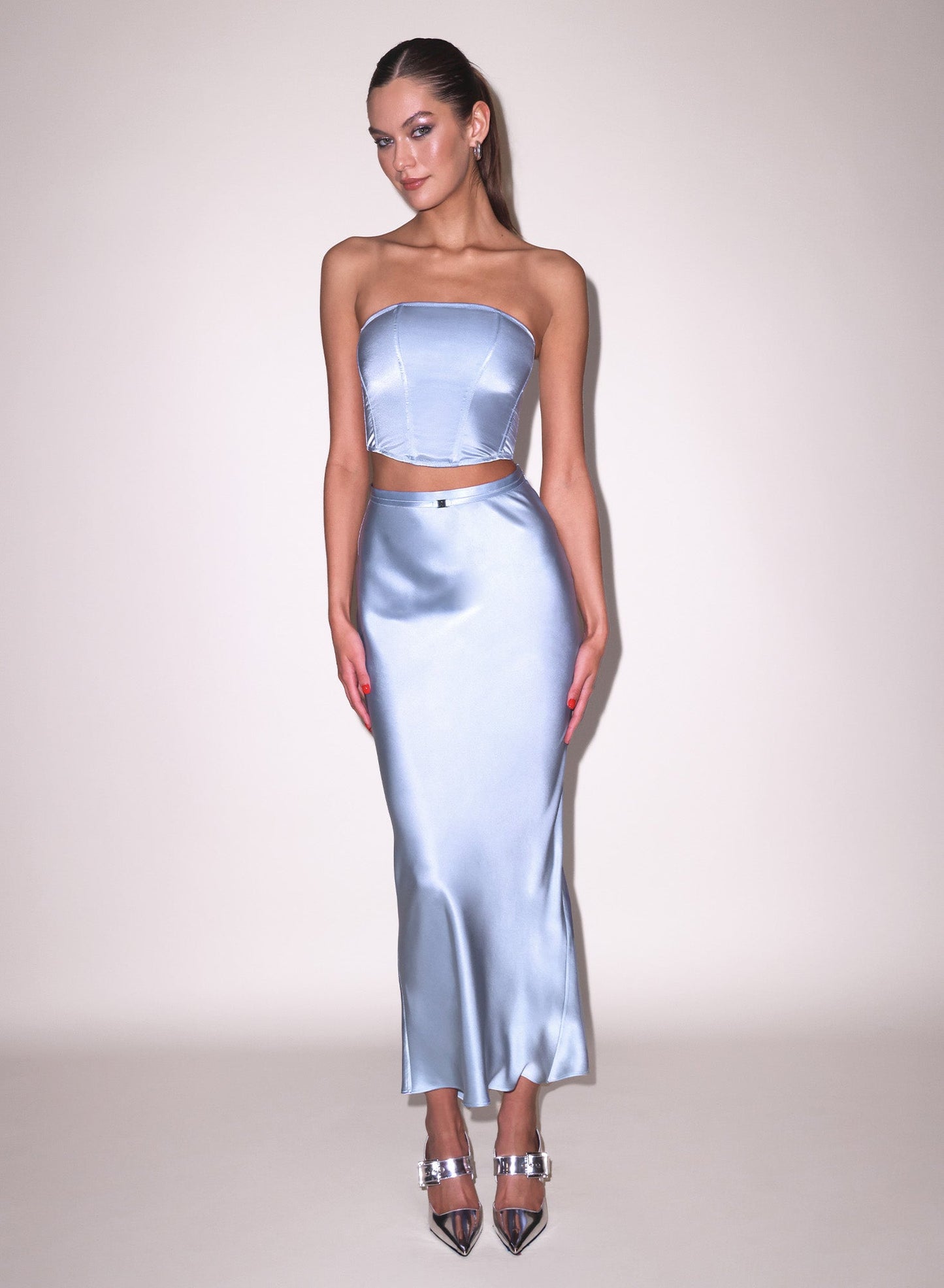 Fleur du Mal Pastel Sky Silk Corset Top