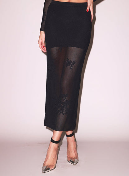 Fleur du Mal Black Lace Pointelle Maxi Skirt
