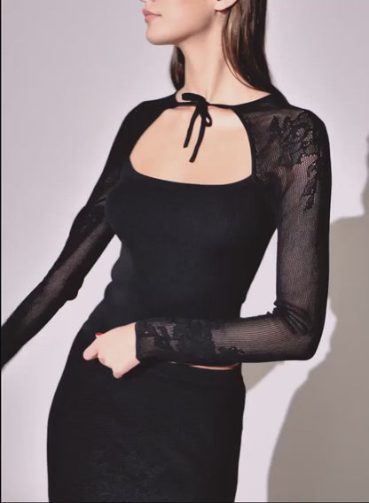 Fleur du Mal Black Lace Pointelle Maxi Skirt