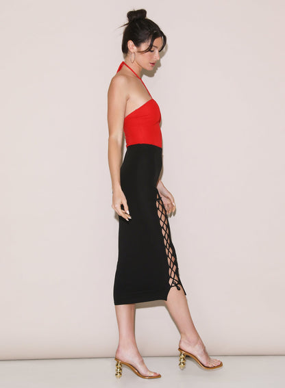 Fleur du Mal Black Jersey Lace Up Skirt