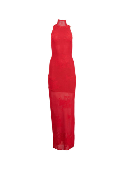 Fleur du Mal Ruby Red Lace Pointelle Racer Dress