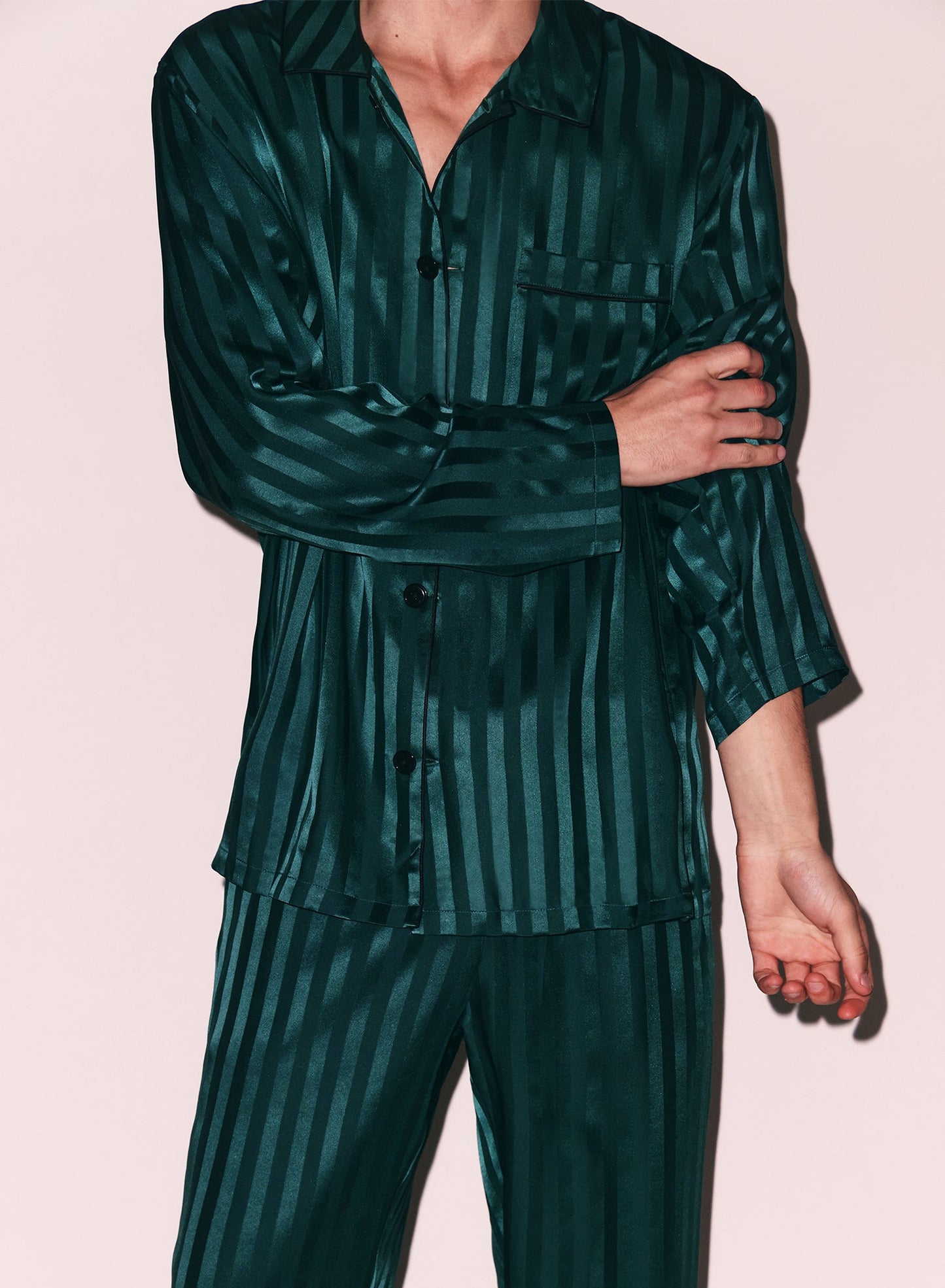 Fleur du Mal Green Silk Jacquard PJ Top