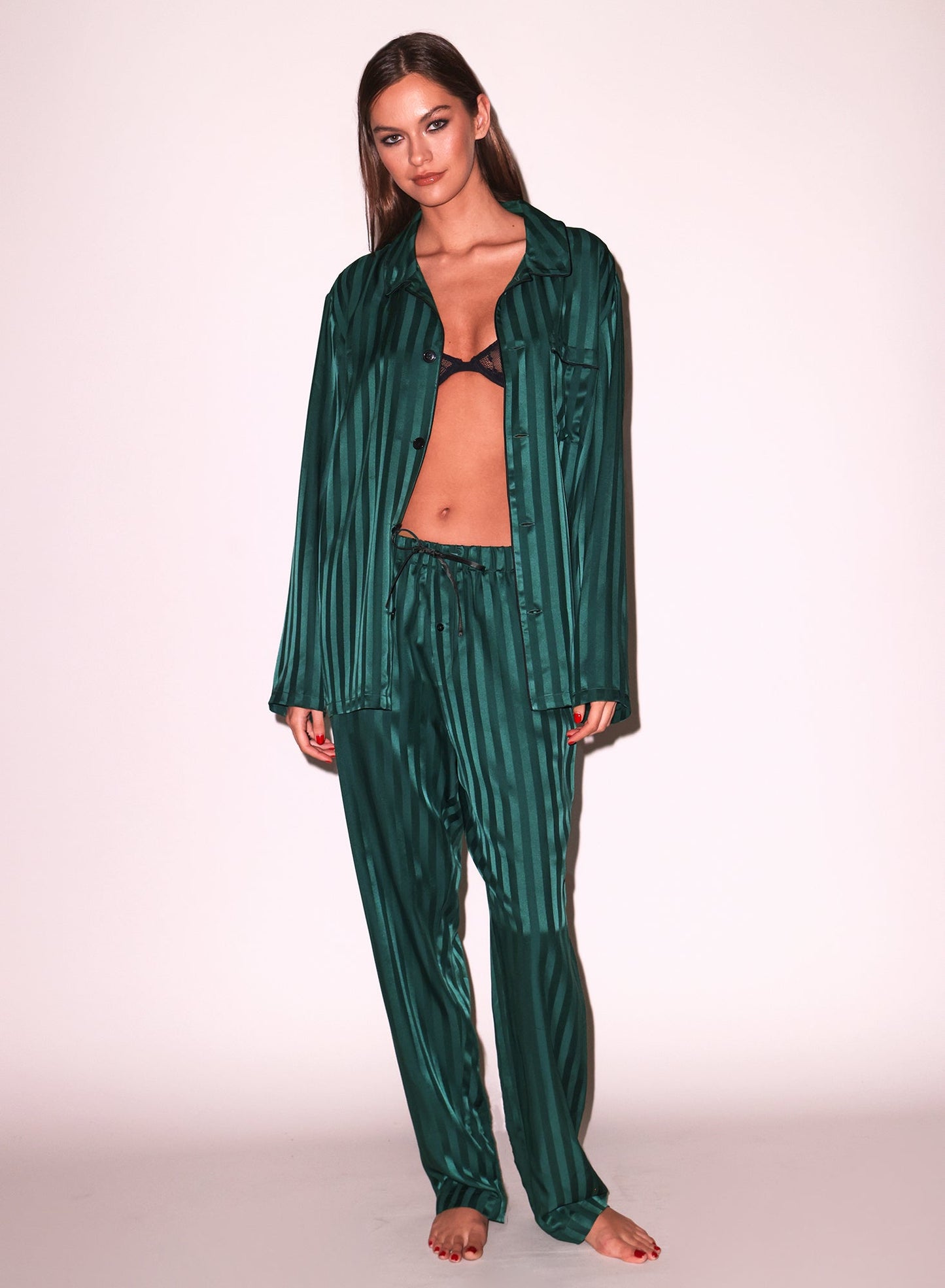 Fleur du Mal Green Silk Jacquard PJ Top