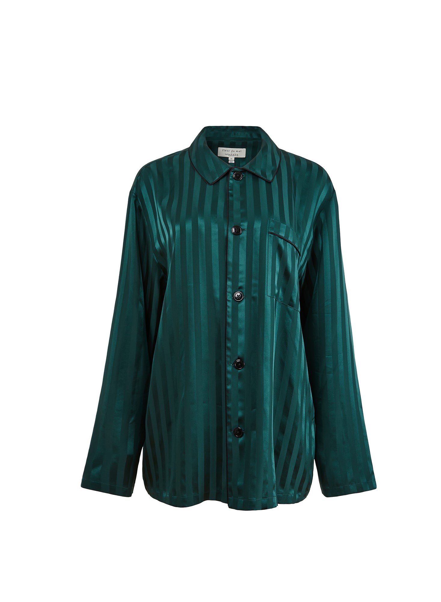 Fleur du Mal Green Silk Jacquard PJ Top