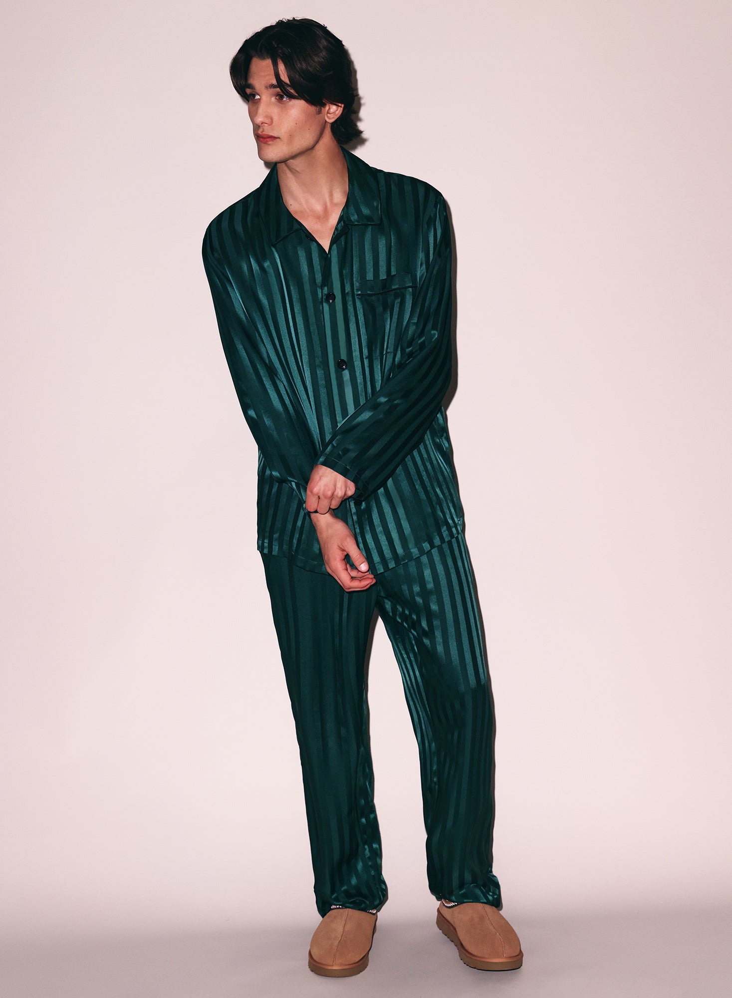 Fleur du Mal Green Silk Jacquard PJ Top