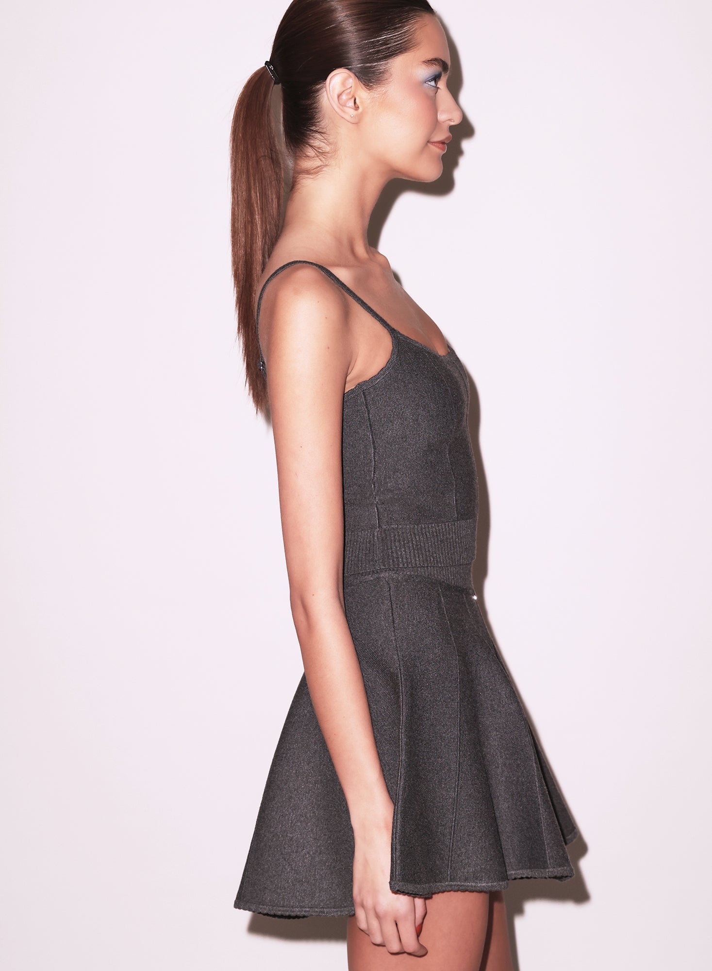 Fleur du Mal Dark Heather Grey Knit Flared Mini Skirt