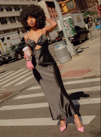 Fleur du Mal Black Bow Slip Dress