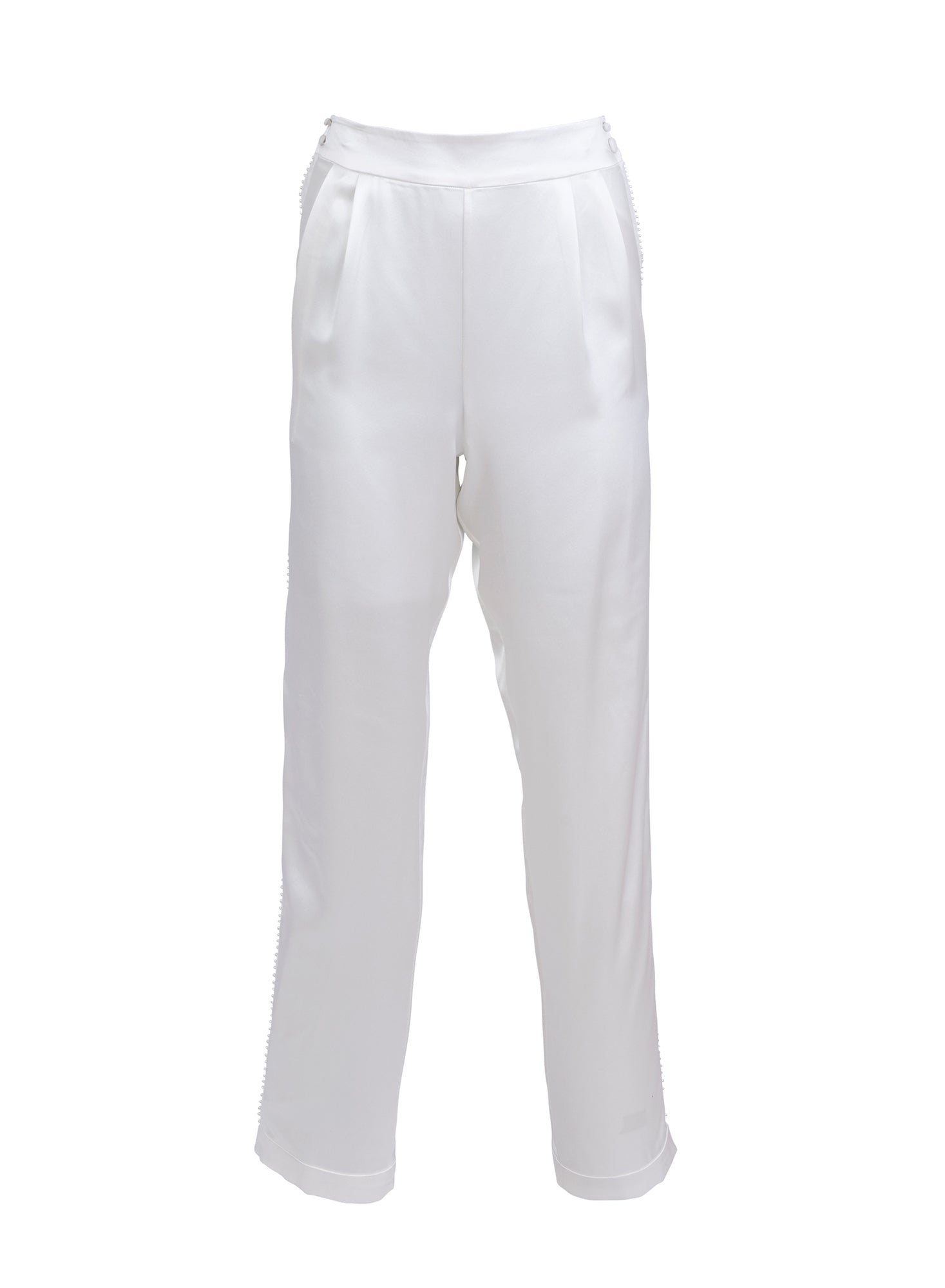Fleur du Mal Ivory Pleated Tuxedo Pant