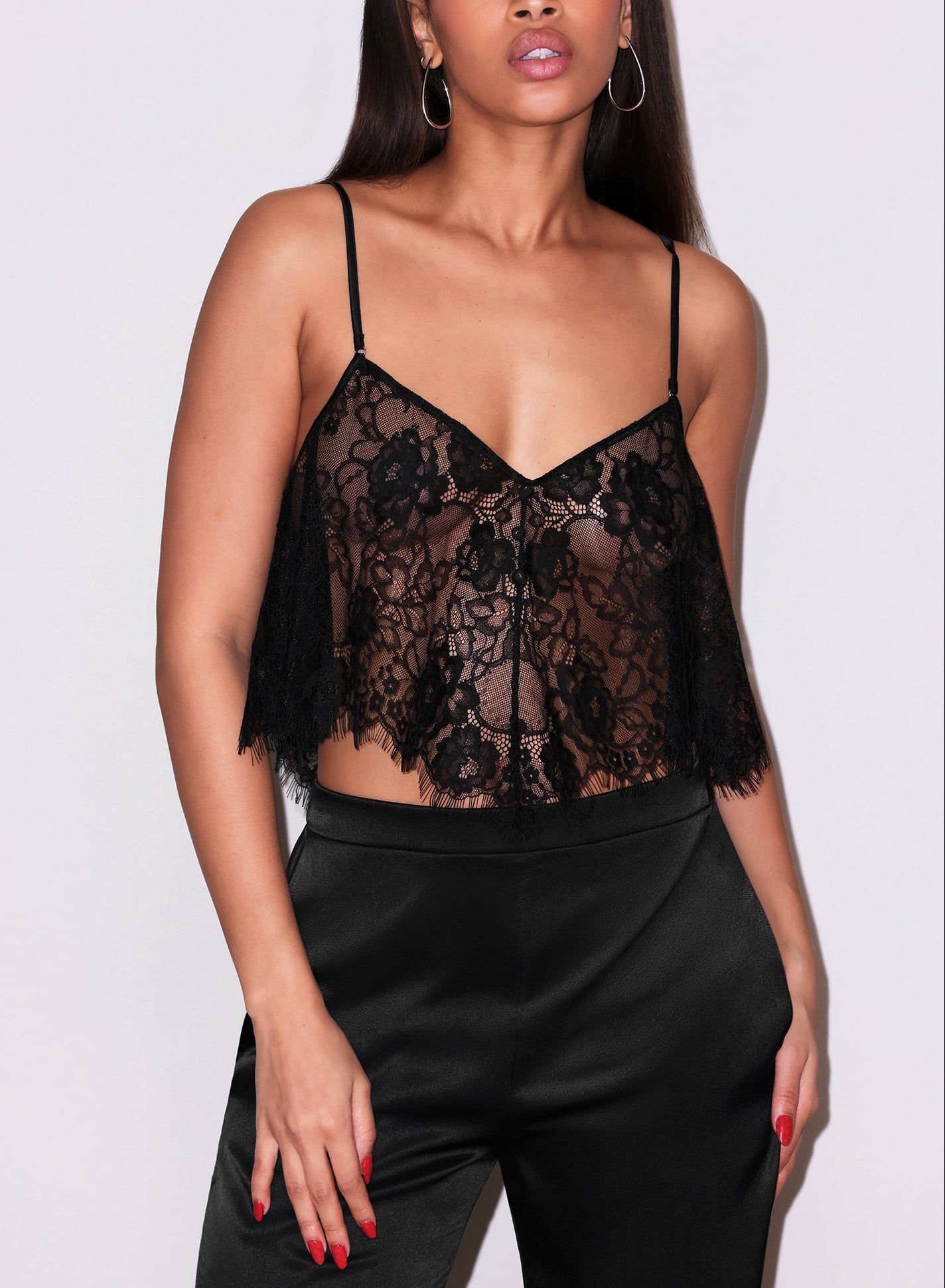 Fleur du Mal Black Juliet Lace Flutter Cami