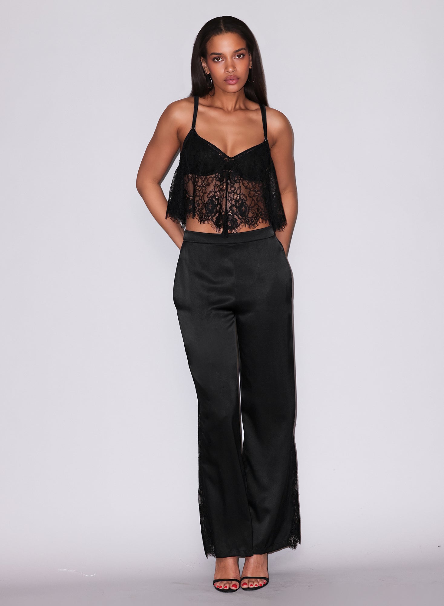 Fleur du Mal Black Juliet Lace Flutter Cami