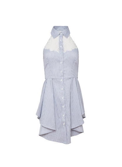 Fleur du Mal East Hampton Stripe Poplin Halter Dress