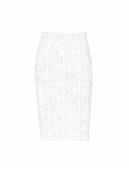 Fleur du Mal Ivory Le Stretch Lace Pencil Skirt