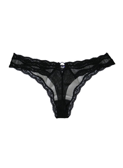 Fleur du Mal Black Sheer Tulle Thong