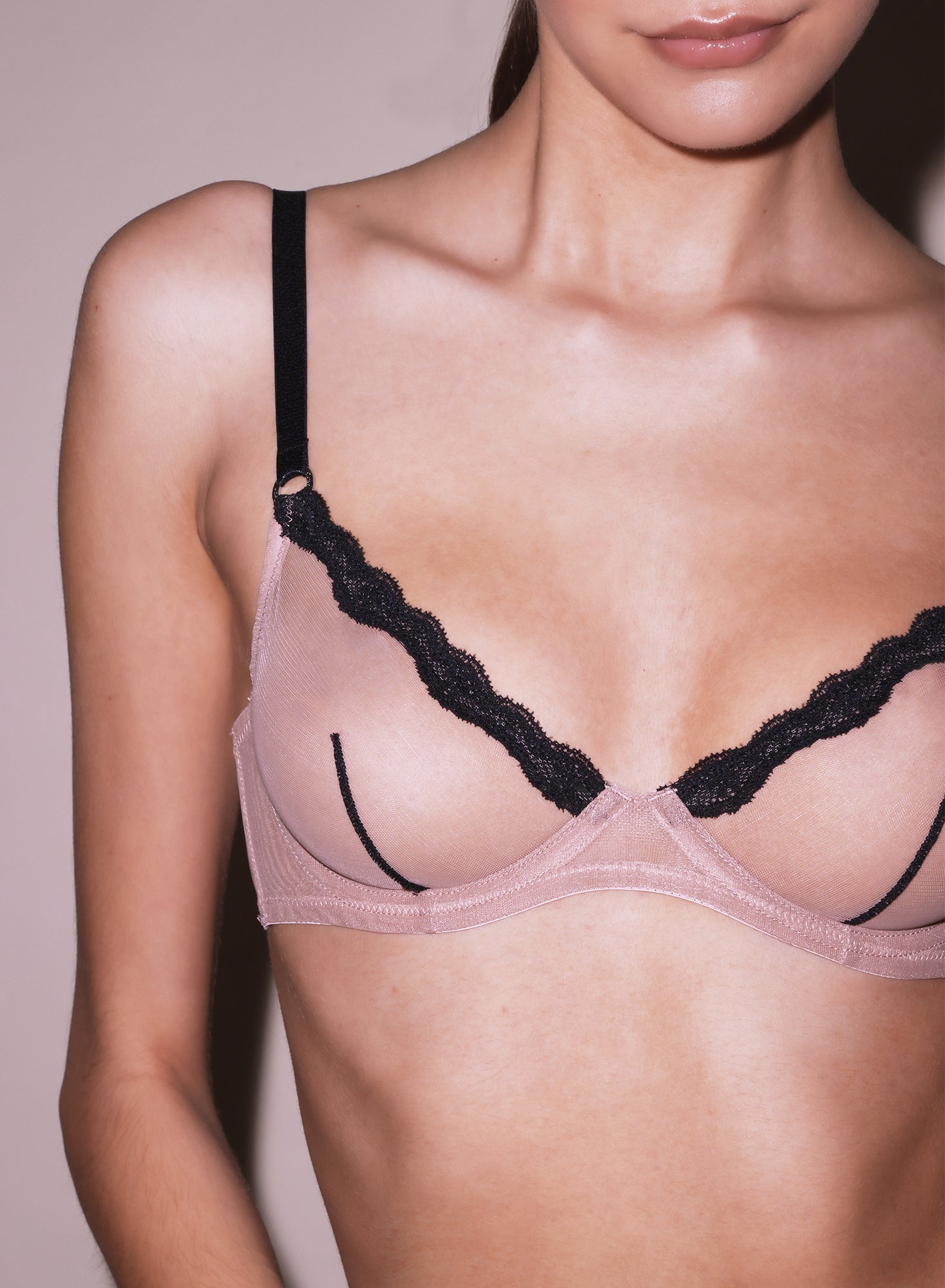 Fleur du Mal Petal Pink Sheer Tulle Demi Bra