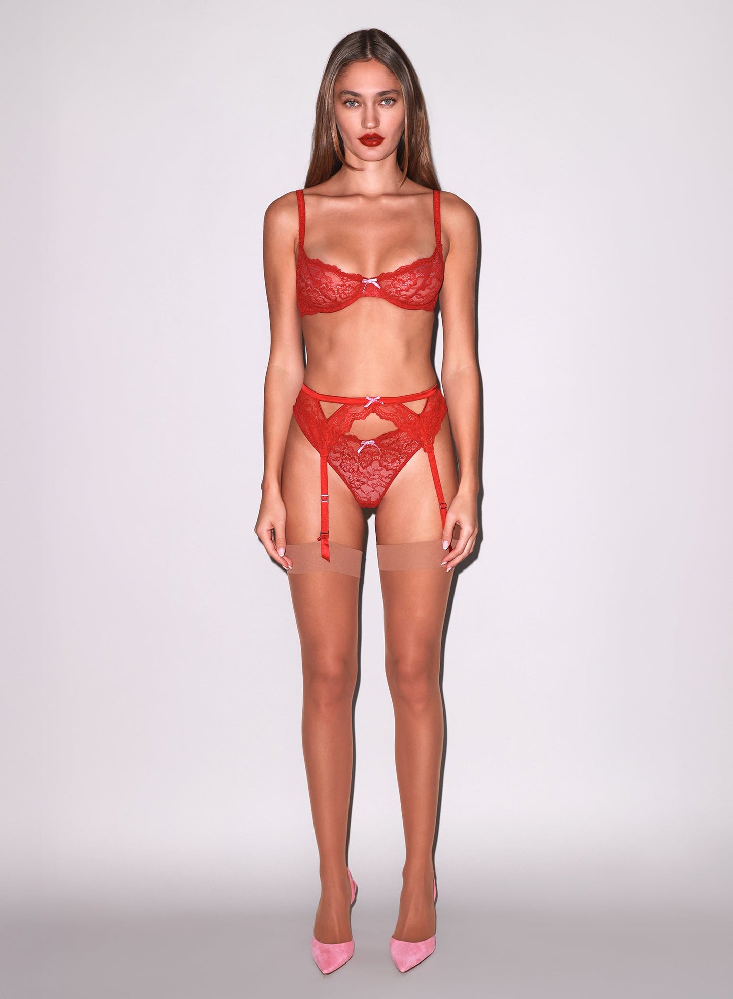 Fleur du Mal Red Bianca Lace Thong