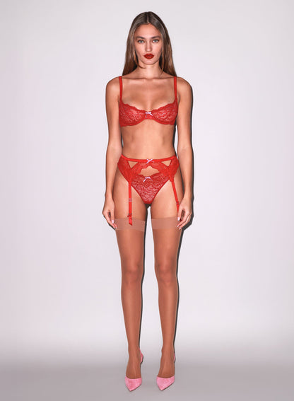 Fleur du Mal Red Bianca Lace Thong