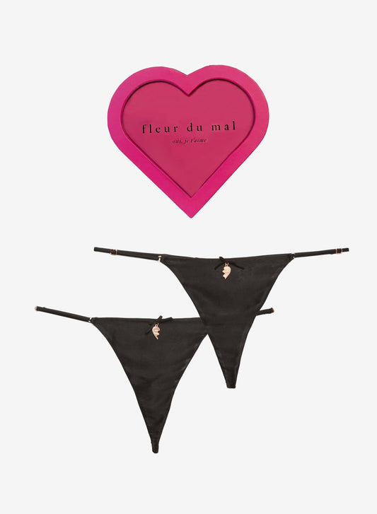 Fleur du Mal Black Best Friends Charm Luxe V-String
